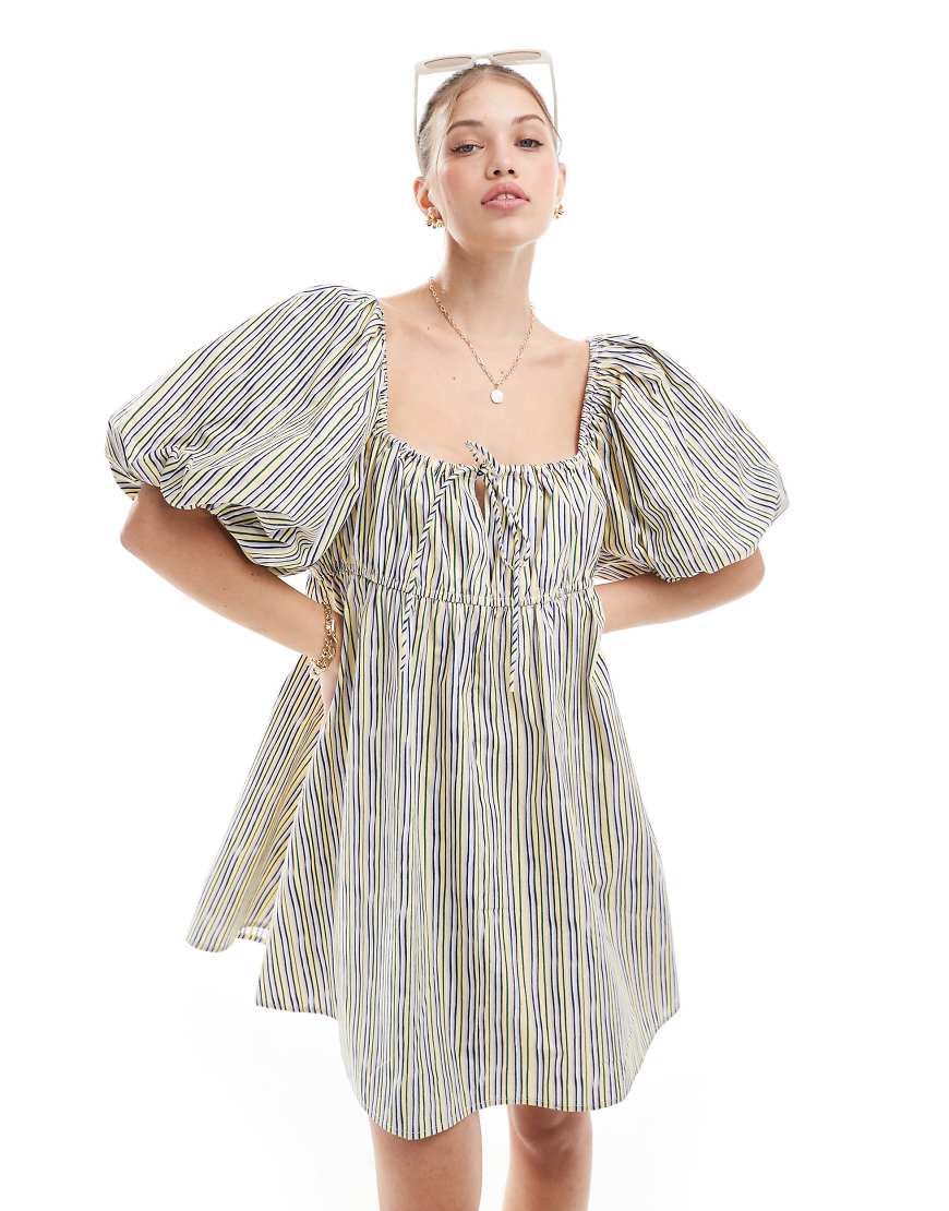 ASOS DESIGN - Mini-Hängerkleid in gestreiftem Gelb mit Puffärmeln-Bunt von ASOS DESIGN