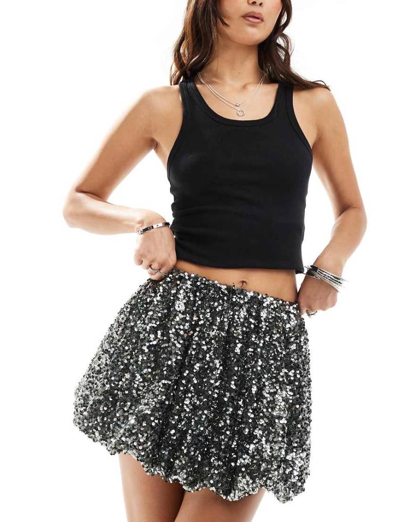 ASOS DESIGN - Mini-Paillettenrock in Grau mit Ballonsaum von ASOS DESIGN