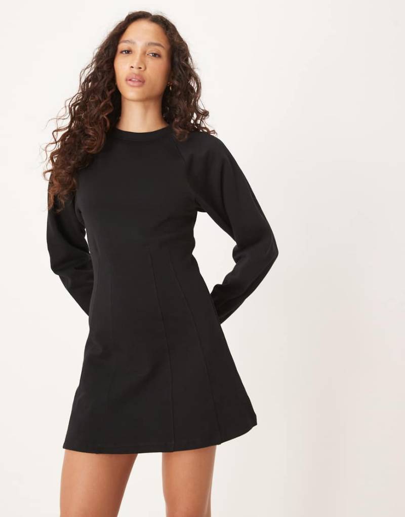 ASOS DESIGN - Minikleid aus Baumwoll-Sweatstoff in Schwarz mit Korsett-Taille von ASOS DESIGN