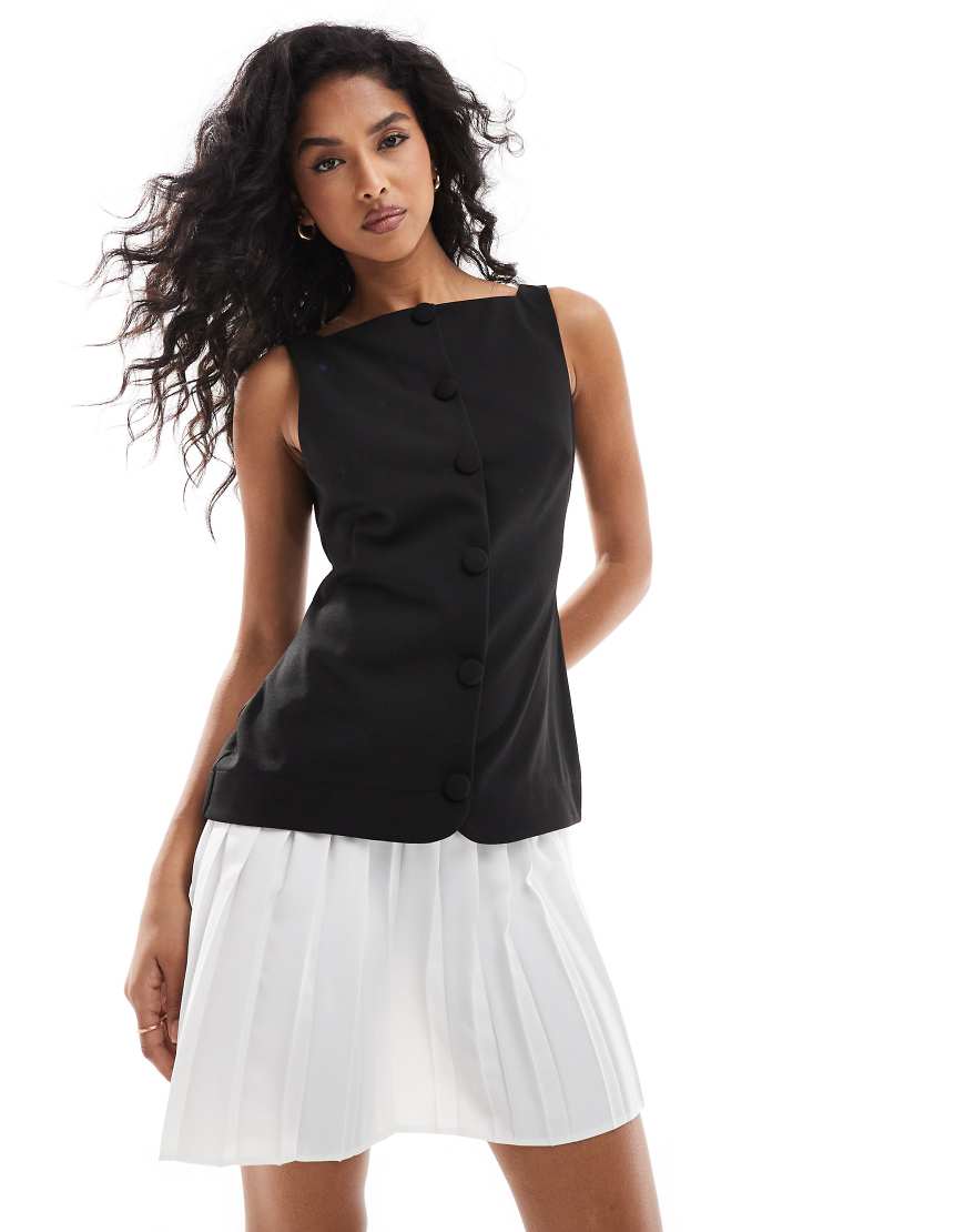 ASOS DESIGN - Minikleid in Schwarz-Weiß mit Faltenrock und Knopfleiste ASOS DESIGN - Minikleid in Schwarz-Weiß mit Faltenrock und Knopfleiste von ASOS DESIGN