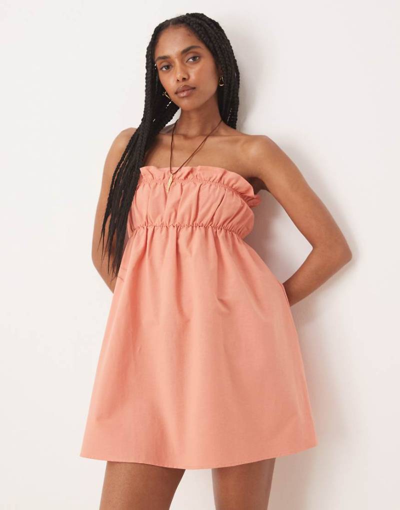 ASOS DESIGN - Minikleid in verwaschenem Pfirsich mit gerüschter Brustpartie-Orange von ASOS DESIGN