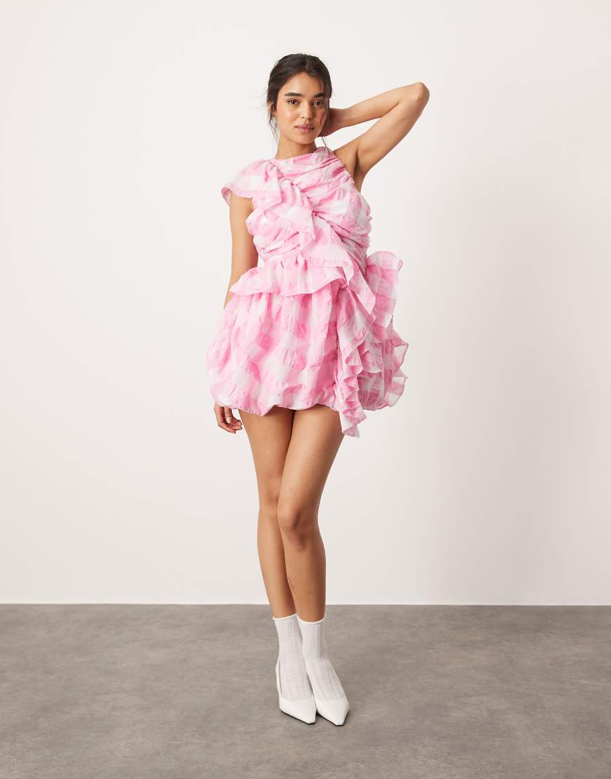 ASOS DESIGN - Minikleid mit sehr großem Karomuster in Rosa, Rüschen und Ballonrock-Bunt ASOS DESIGN - Minikleid mit sehr großem Karomuster in Rosa, Rüschen und Ballonrock-Bunt von ASOS DESIGN