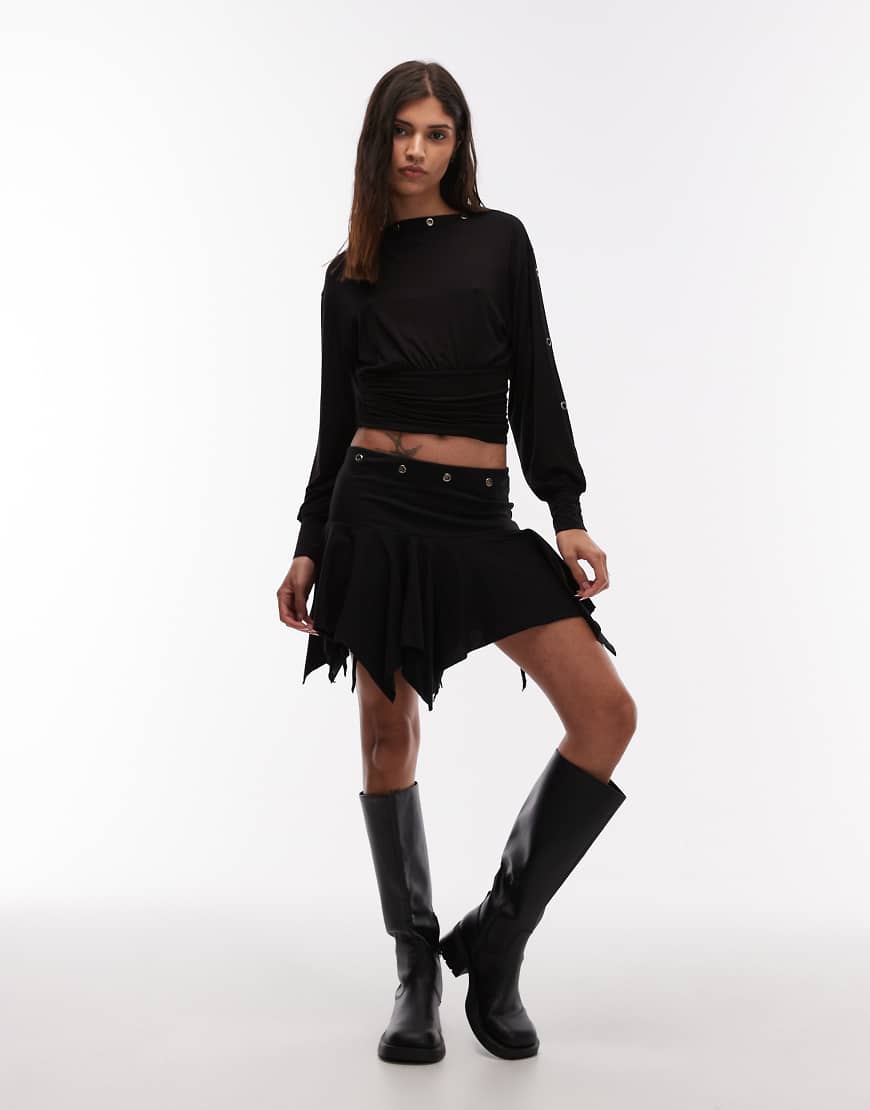 ASOS DESIGN - Minirock in Schwarz mit Zipfelsaum und Ösen von ASOS DESIGN