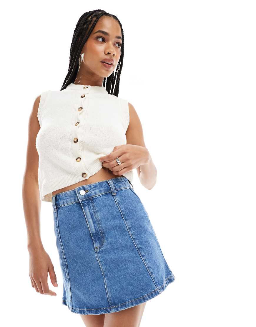 ASOS DESIGN - Minirock mit hohem Bund und ausgestelltem Saum, Kombiteil-Blau von ASOS DESIGN