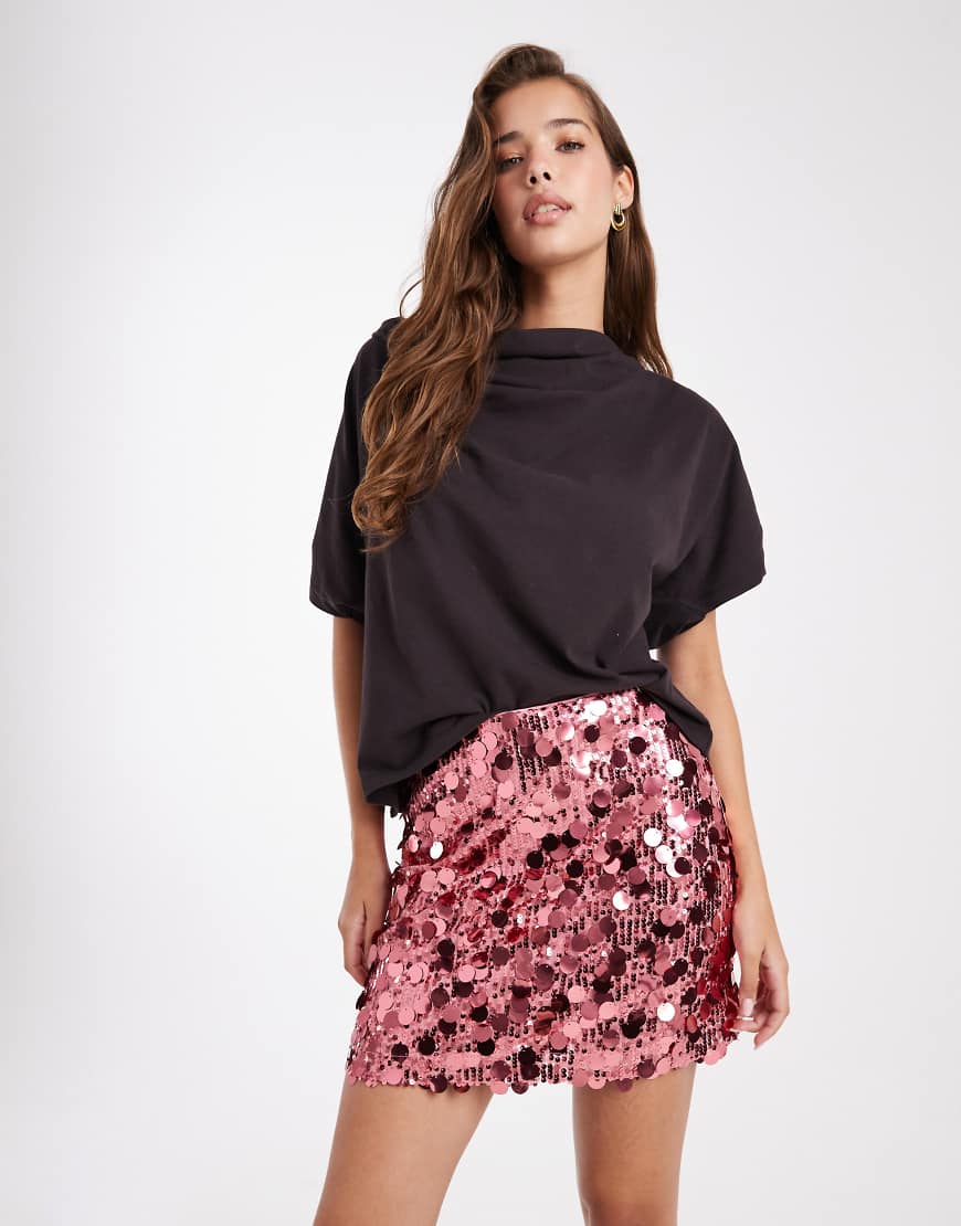 ASOS DESIGN - Minirock mit verschiedenen Pailletten in Rosa von ASOS DESIGN