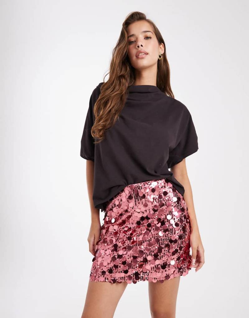 ASOS DESIGN - Minirock mit verschiedenen Pailletten in Rosa von ASOS DESIGN