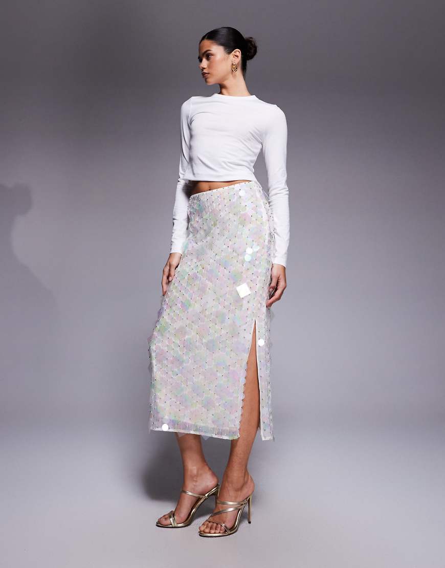 ASOS DESIGN - Mit Scheiben-Pailletten verzierter Midirock in Weiß ASOS DESIGN - Mit Scheiben-Pailletten verzierter Midirock in Weiß von ASOS DESIGN
