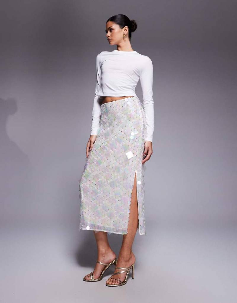 ASOS DESIGN - Mit Scheiben-Pailletten verzierter Midirock in Weiß ASOS DESIGN - Mit Scheiben-Pailletten verzierter Midirock in Weiß von ASOS DESIGN
