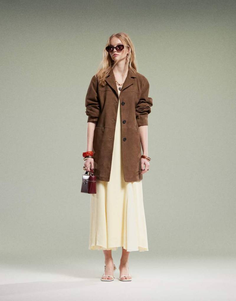 ASOS DESIGN - Mittellange Jacke in Mokkabraun aus echtem Wildleder von ASOS DESIGN