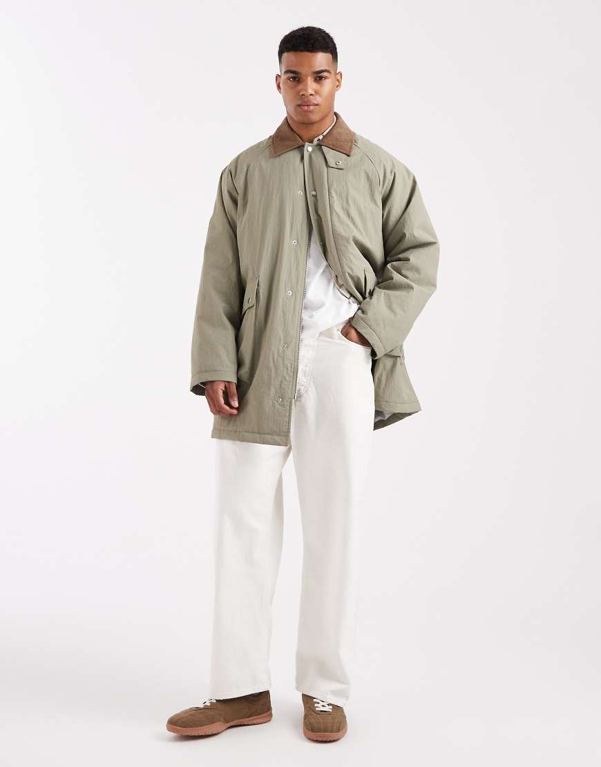 ASOS DESIGN - Mittellange Oversize-Barnjacke in hellem Khaki-Grün von ASOS DESIGN
