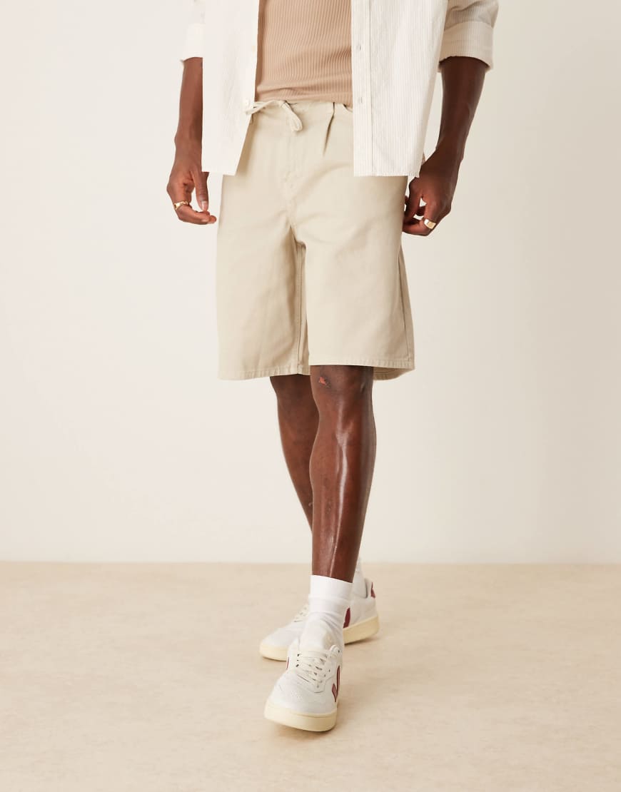 ASOS DESIGN - Mittellange Shorts in Stein mit weitem Bein und Bindedetail vorn-Grau ASOS DESIGN - Mittellange Shorts in Stein mit weitem Bein und Bindedetail vorn-Grau von ASOS DESIGN