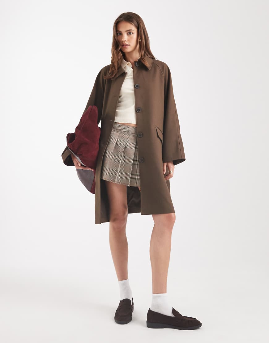 ASOS DESIGN - Mittellanger, eleganter Automantel in Khaki mit Streifen an den Ärmeln-Grau von ASOS DESIGN
