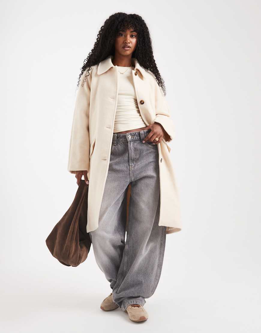 ASOS DESIGN - Mittellanger Automantel in Buttermilchbeige mit Steppfutter-Gelb von ASOS DESIGN