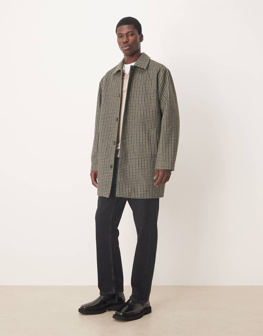 ASOS DESIGN - Mittellanger Automantel in grün kariert von ASOS DESIGN