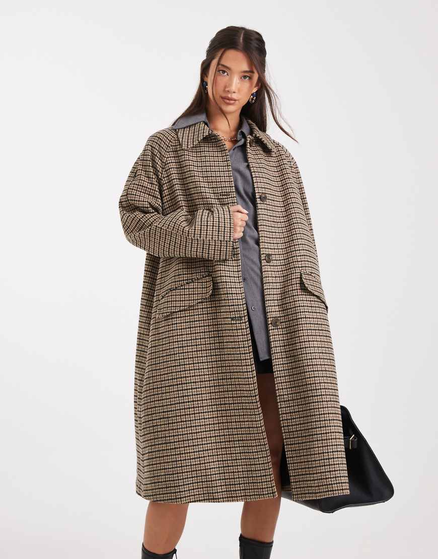 ASOS DESIGN - Mittellanger Mantel mit Heritage-Karomuster und Steppfutter-Bunt von ASOS DESIGN