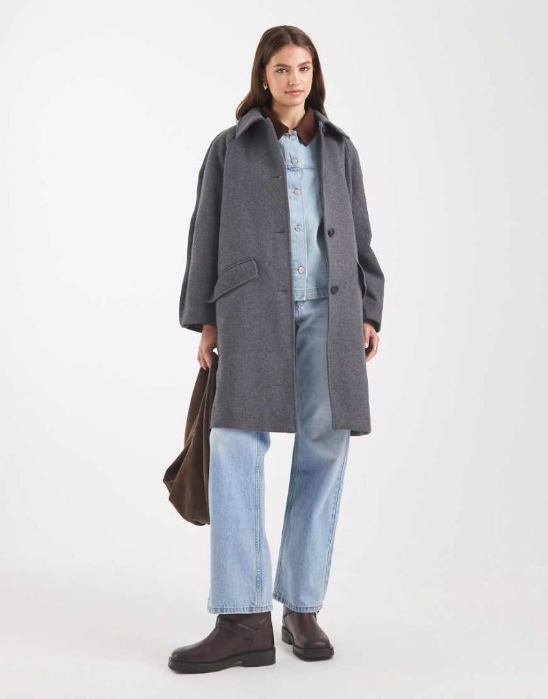 ASOS DESIGN - Mittellanger Mantel mit Steppfutter in Anthrazit Melange-Grau von ASOS DESIGN