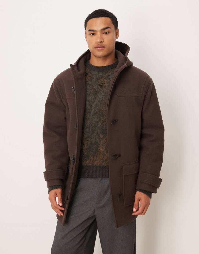 ASOS DESIGN - Mittellanger Oversize-Dufflecoat in Braun mit Wolloptik-Brown von ASOS DESIGN