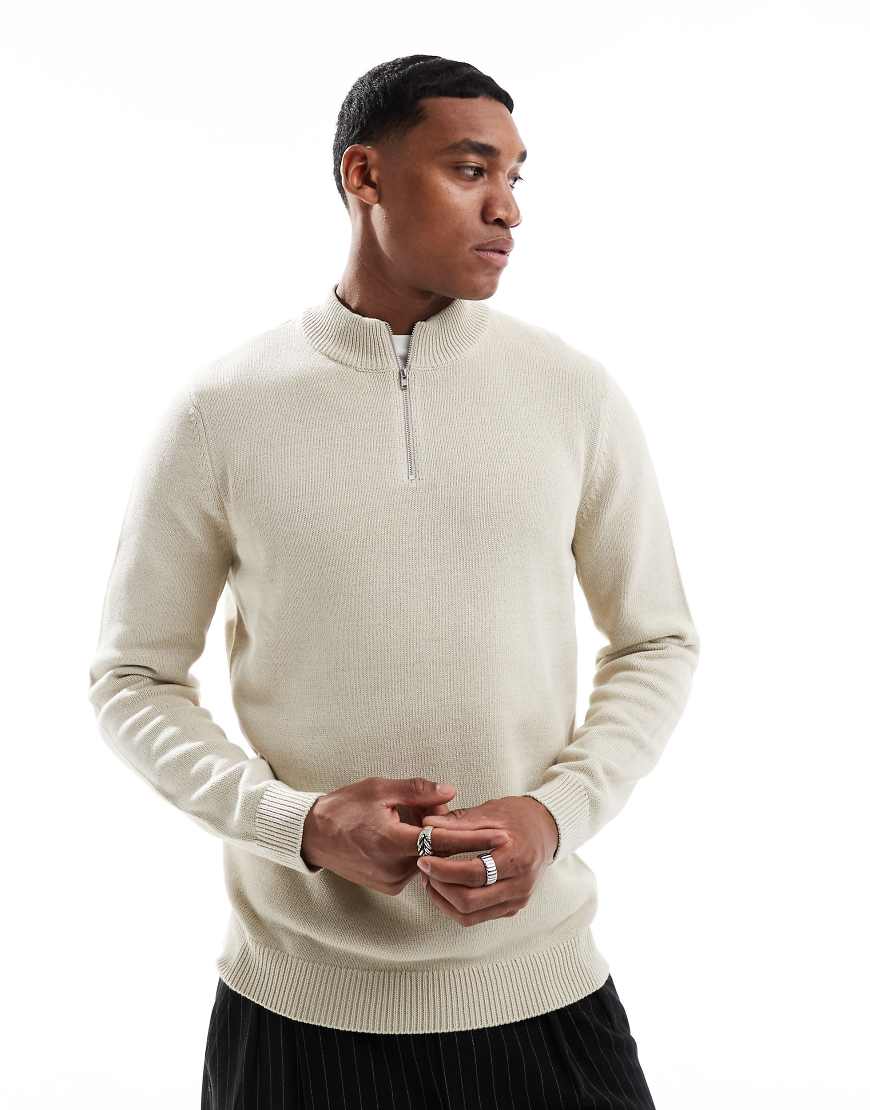 ASOS DESIGN - Mittelschwerer Strickpullover in Hellbeige mit kurzem Reißverschluss-Neutral von ASOS DESIGN