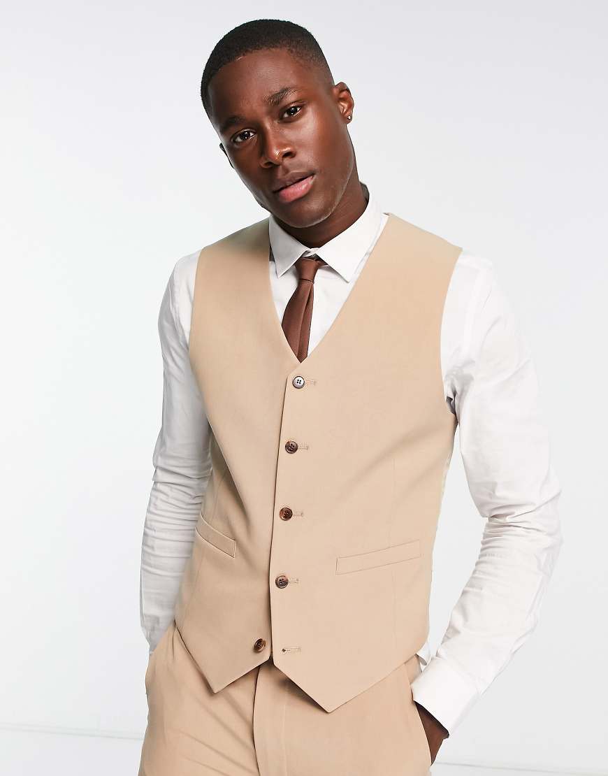 ASOS DESIGN - Mix and Match - Eng geschnittene Weste in Beige-Neutral von ASOS DESIGN