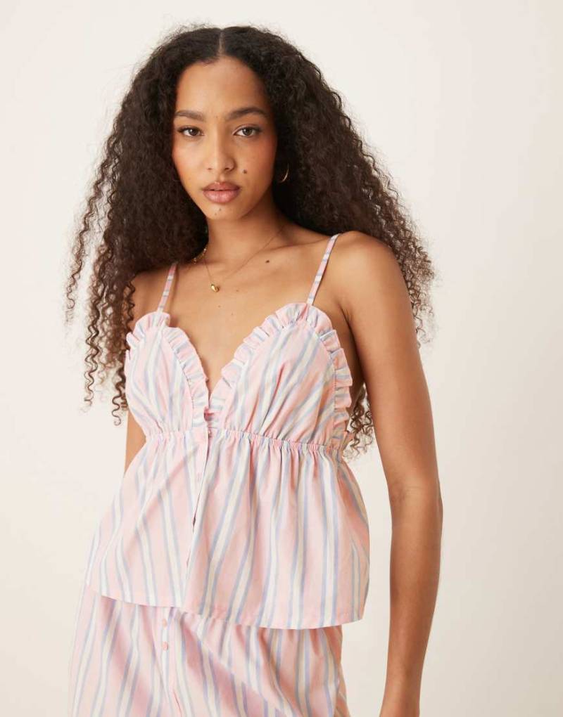 ASOS DESIGN - Mix & Match - Gestreiftes Pyjama-Camisole aus Webstoff in Rosa und Blau-Bunt von ASOS DESIGN