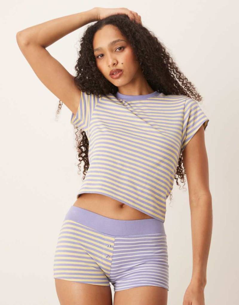 ASOS DESIGN - Mix & Match - Pyjama-Boxershorts in Lila und Gelb gestreift-Bunt von ASOS DESIGN