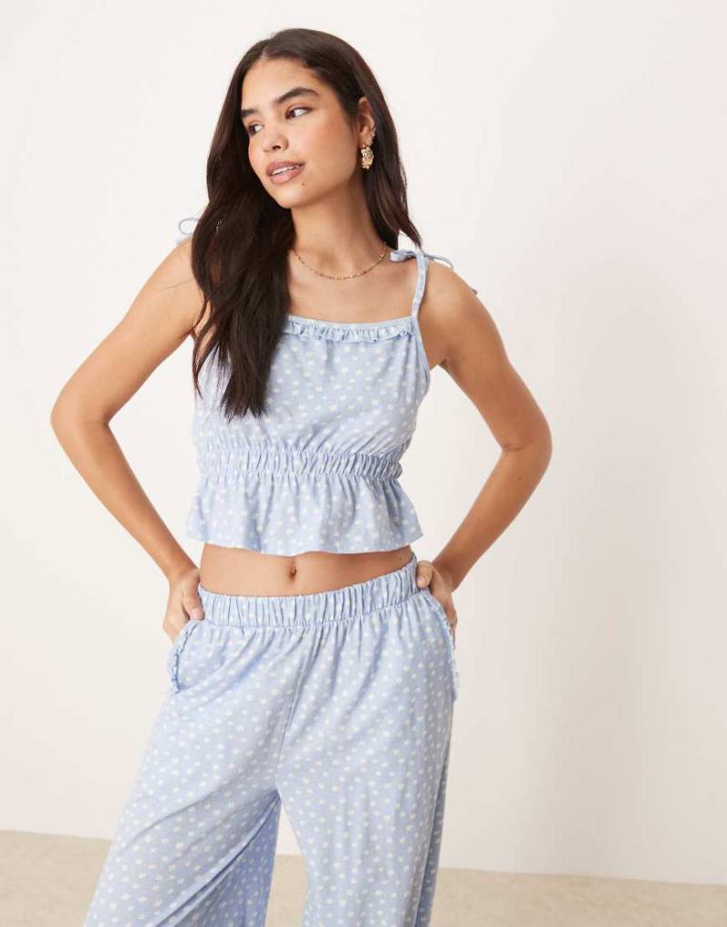 ASOS DESIGN - Mix & Match - Pyjama-Camisole in Blau mit Gänseblümchenmuster von ASOS DESIGN