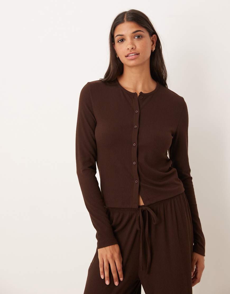 ASOS DESIGN - Mix & Match - Gerippte Lounge-Strickjacken in Schokobraun-Brown von ASOS DESIGN