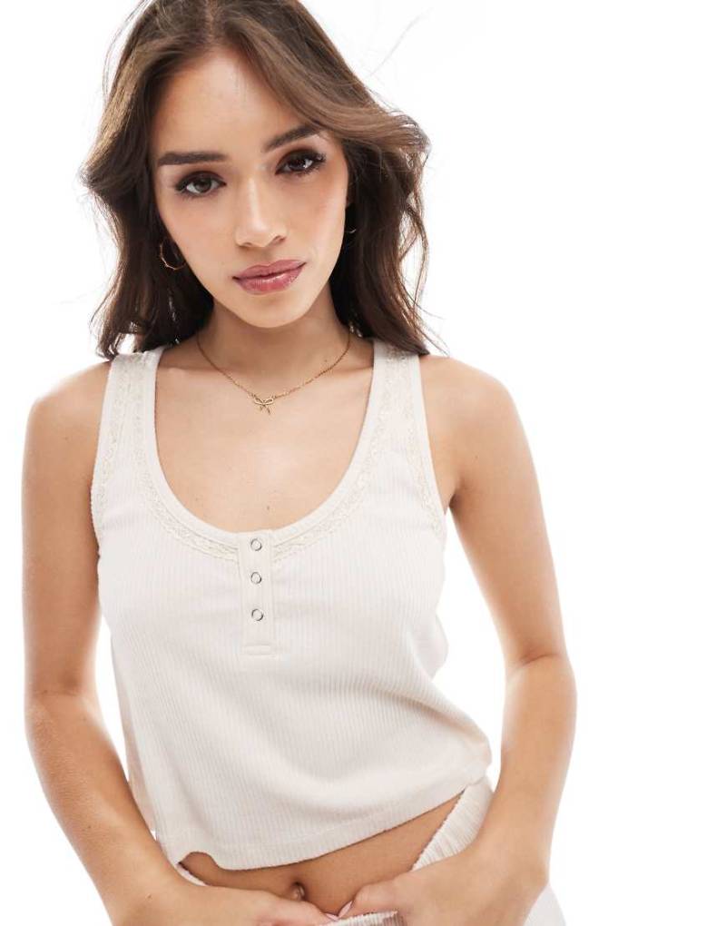 ASOS DESIGN - Mix & Match - Geripptes Trägertop in Beige mit Spitzenborte-Neutral von ASOS DESIGN