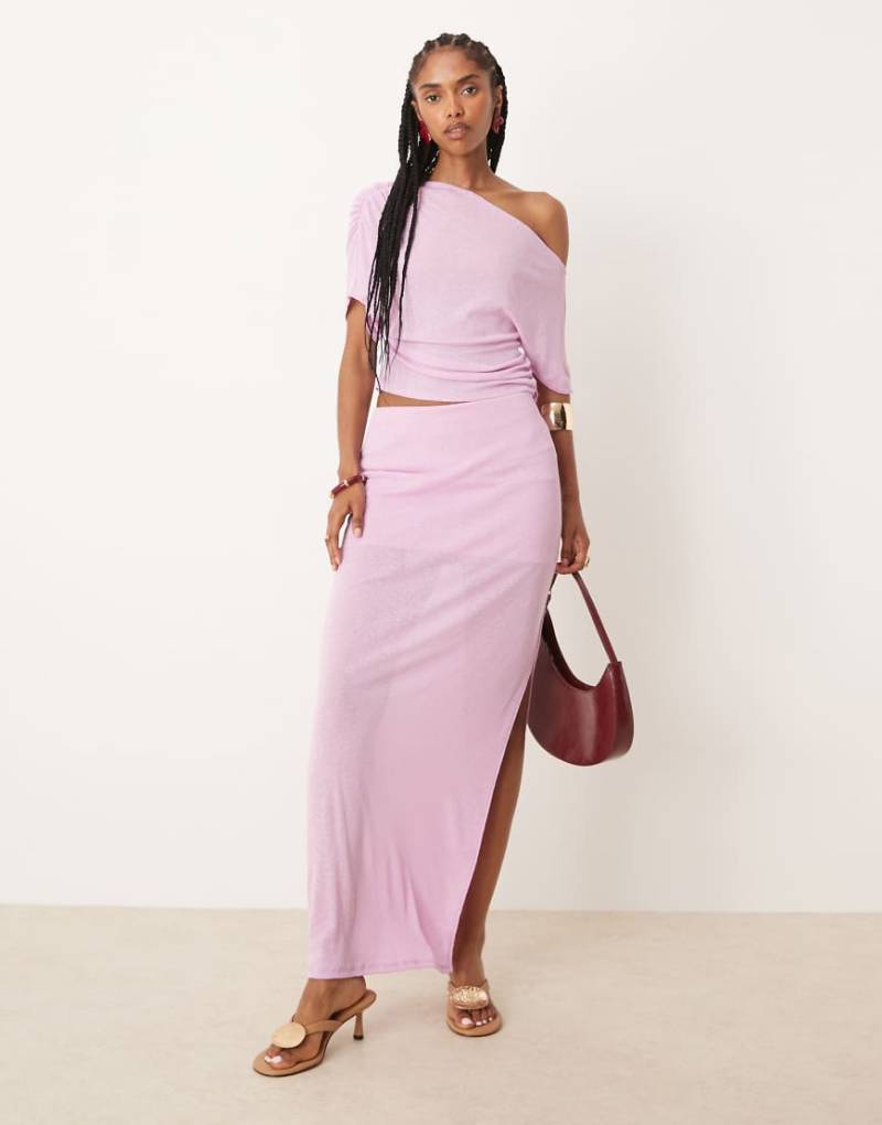 ASOS DESIGN - Mix & Match - Netzstoff-Maxirock in halbtransparentem Flieder mit Seitenschlitz-Braun von ASOS DESIGN