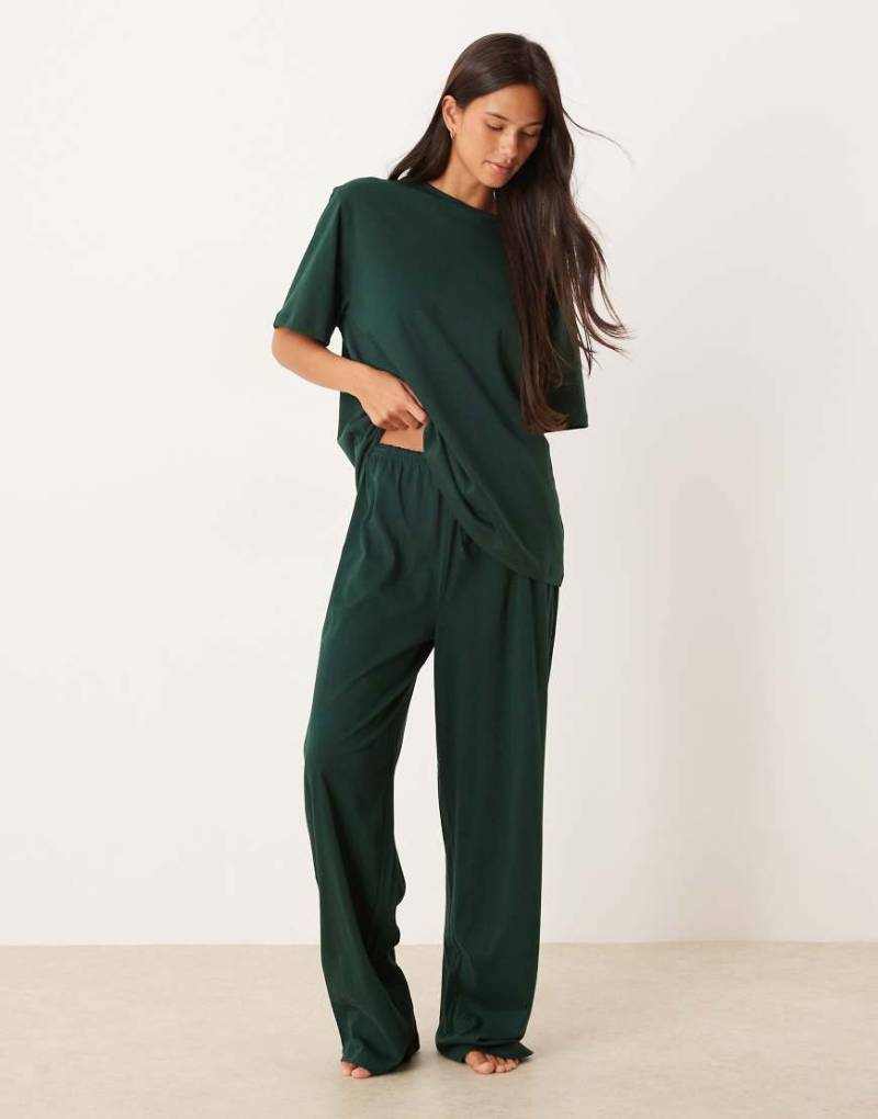 ASOS DESIGN - Mix & Match - Pyjama-Hose aus Baumwolle in Tannengrün-Rot von ASOS DESIGN