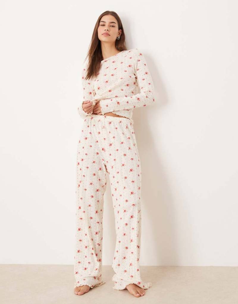 ASOS DESIGN - Mix & Match - Pyjama-Hose aus Pointelle mit Blümchenmuster-Weiß von ASOS DESIGN