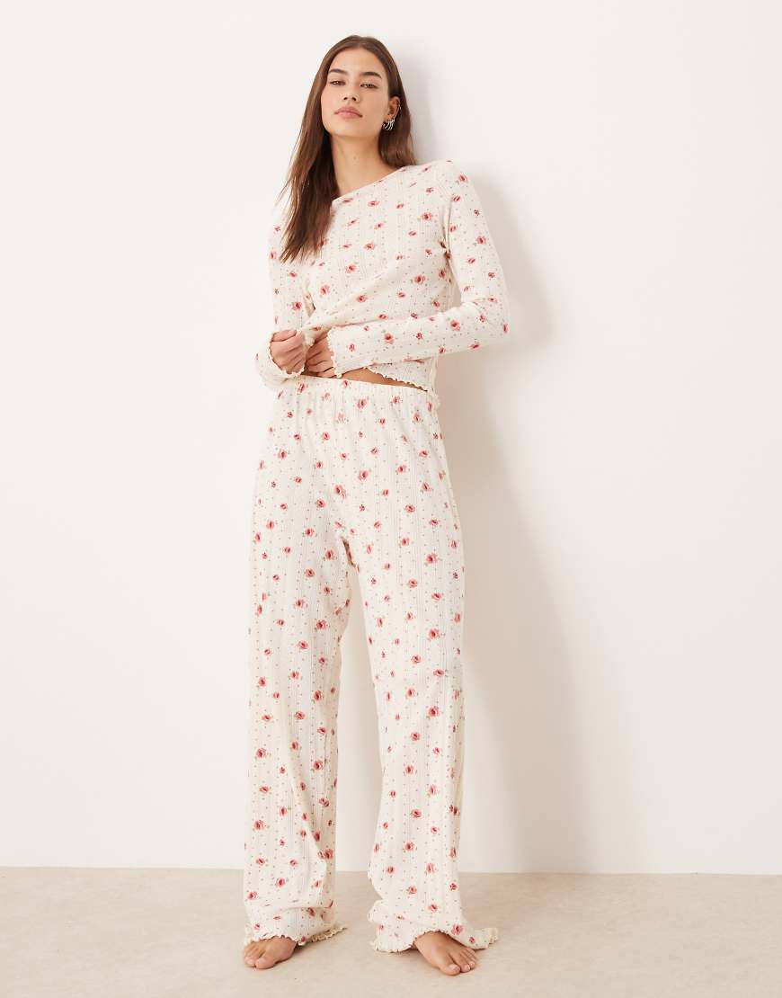 ASOS DESIGN - Mix & Match - Pyjama-Hose aus Pointelle mit Blümchenmuster-Weiß von ASOS DESIGN