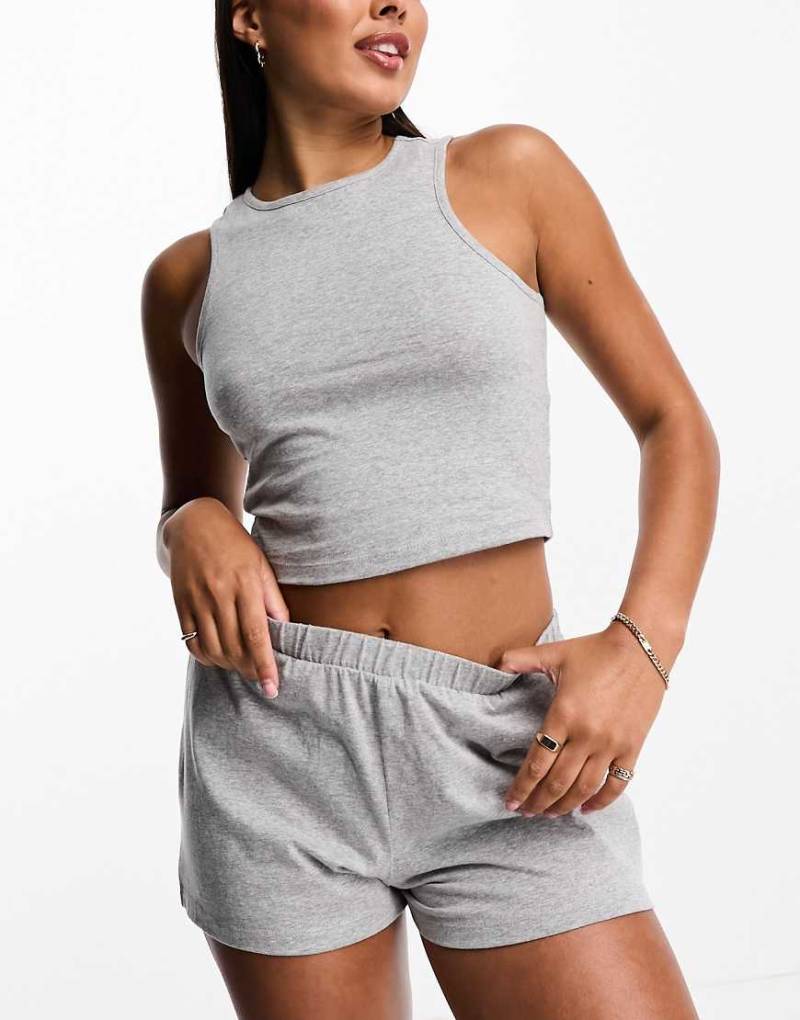 ASOS DESIGN - Mix & Match - Pyjama-Trägertop aus Baumwolle in meliertem Grau mit Racer-Ausschnitt von ASOS DESIGN