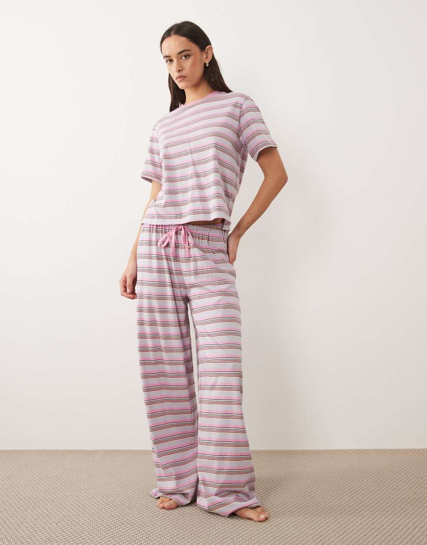 ASOS DESIGN - Mix & Match - Pyjamahose aus Baumwolle in Rosa gestreift von ASOS DESIGN
