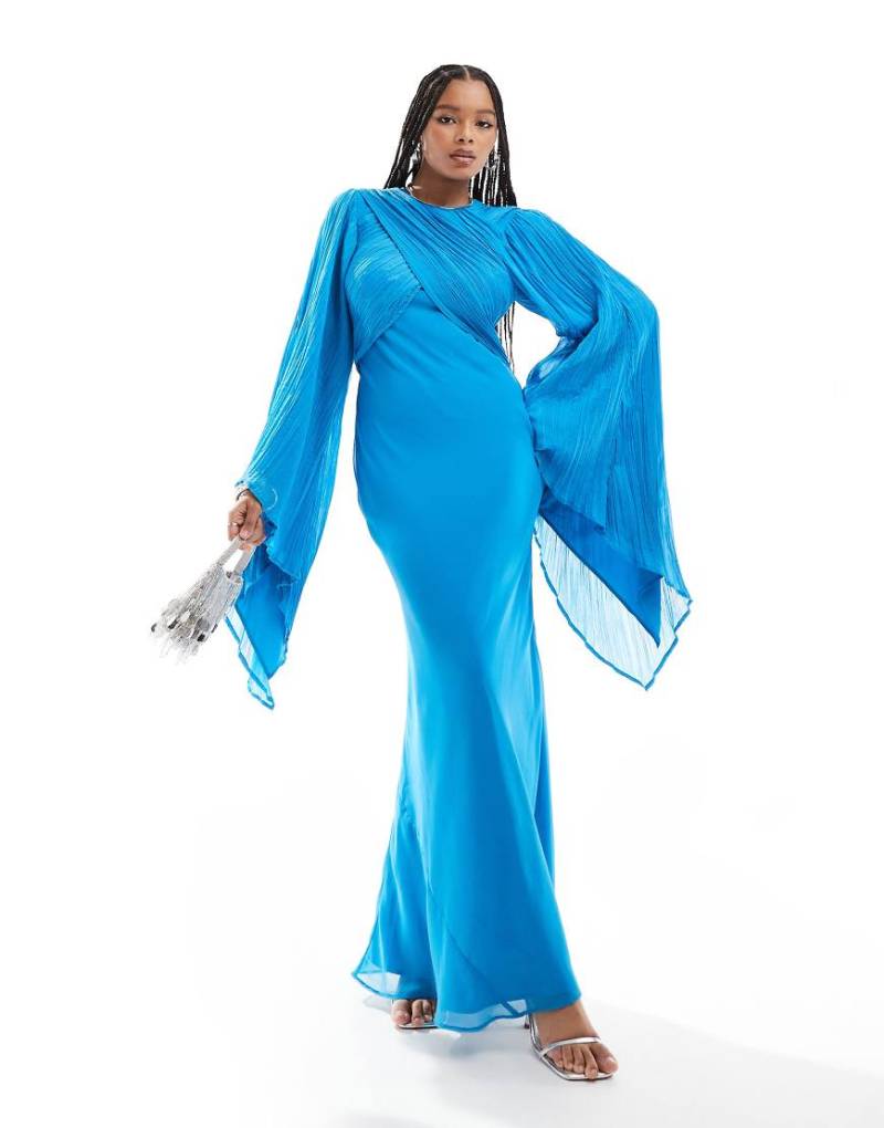 ASOS DESIGN - Modest - Asymmetrisch geschnittenes Wickel-Maxikleid in Aqua mit auffälligen Ärmeln-Blau von ASOS DESIGN