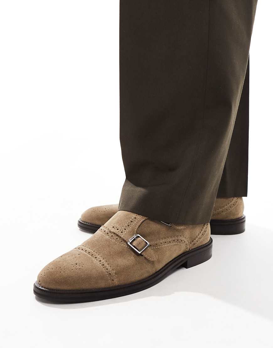 ASOS DESIGN - Monk-Schuhe aus Wildleder in Stein-Neutral von ASOS DESIGN