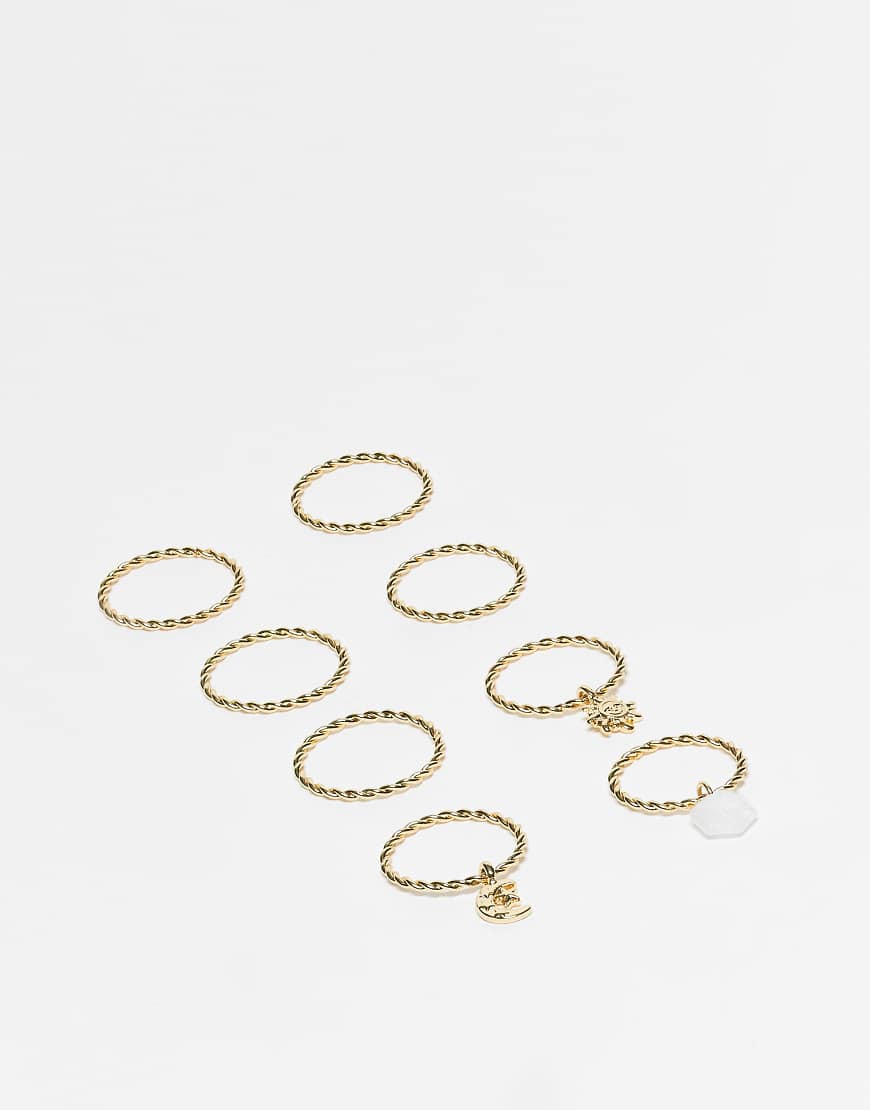 ASOS DESIGN - Multipack Ringe in Gold-Optik mit Anhänger-Details-Goldfarben von ASOS DESIGN