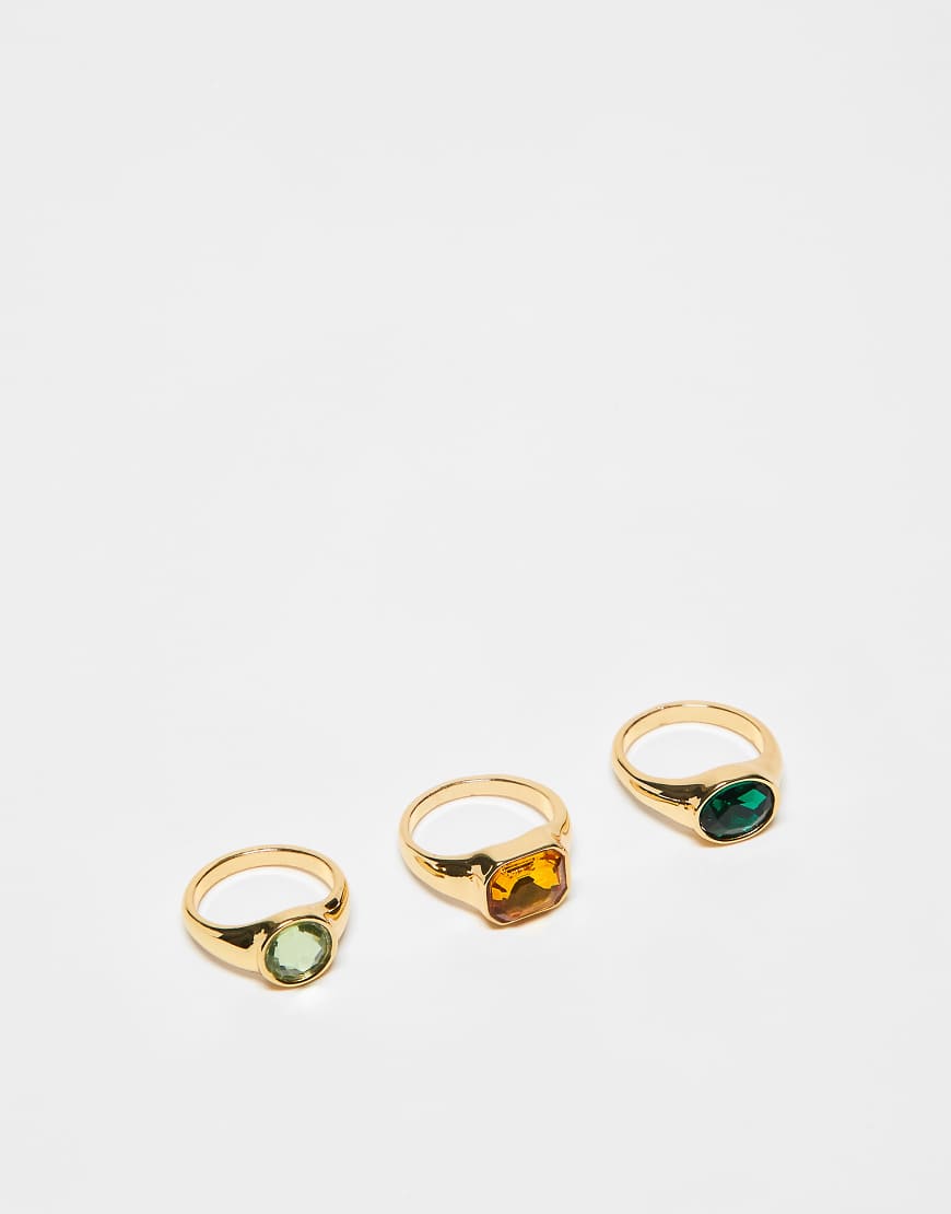ASOS DESIGN - Multipack goldfarbene Ringe mit mehrfarbigen Schmucksteinen von ASOS DESIGN