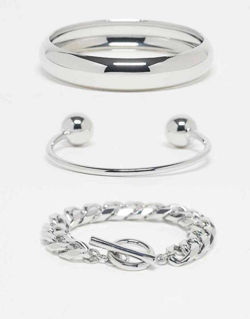 ASOS DESIGN - Multipack mit Armbändern und Armreifen in Silber-Optik von ASOS DESIGN