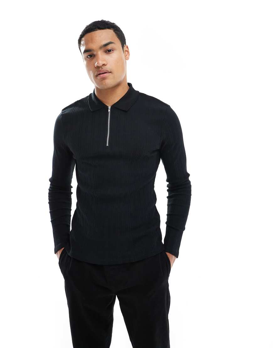 ASOS DESIGN - Muskel-Polohemd in Schwarz mit Reißverschluss und gerippter Struktur ASOS DESIGN - Muskel-Polohemd in Schwarz mit Reißverschluss und gerippter Struktur von ASOS DESIGN