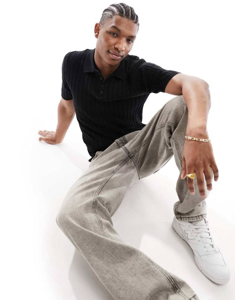 ASOS DESIGN - Muskel-Poloshirt aus Rippstrick in Schwarz von ASOS DESIGN