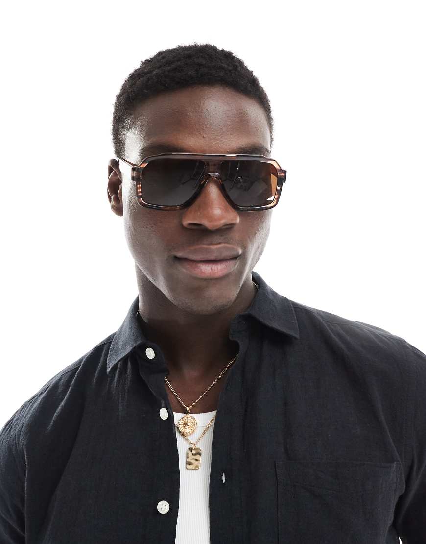 ASOS DESIGN - Piloten-Sonnenbrille in brauner Horn-Optik mit braun getönten Gläsern ASOS DESIGN - Piloten-Sonnenbrille in brauner Horn-Optik mit braun getönten Gläsern von ASOS DESIGN