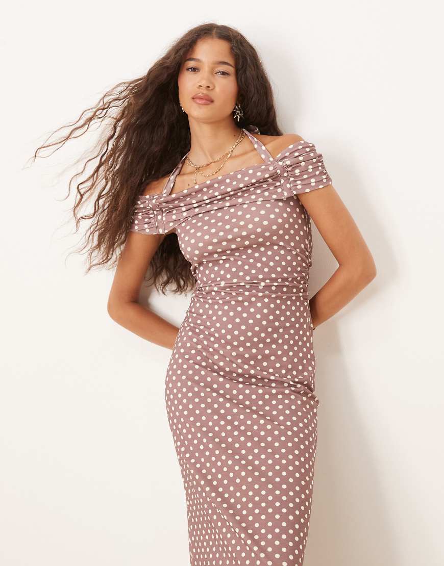 ASOS DESIGN - Neckholder-Maxikleid in Braun mit Punkten von ASOS DESIGN