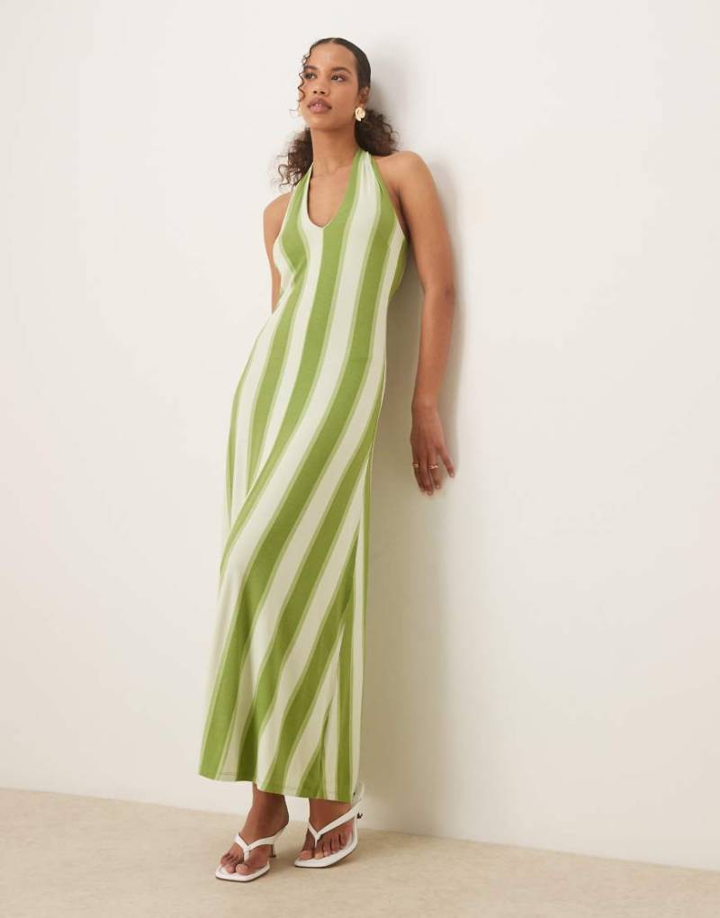 ASOS DESIGN - Neckholder-Maxikleid in Grün gestreift-Bunt von ASOS DESIGN