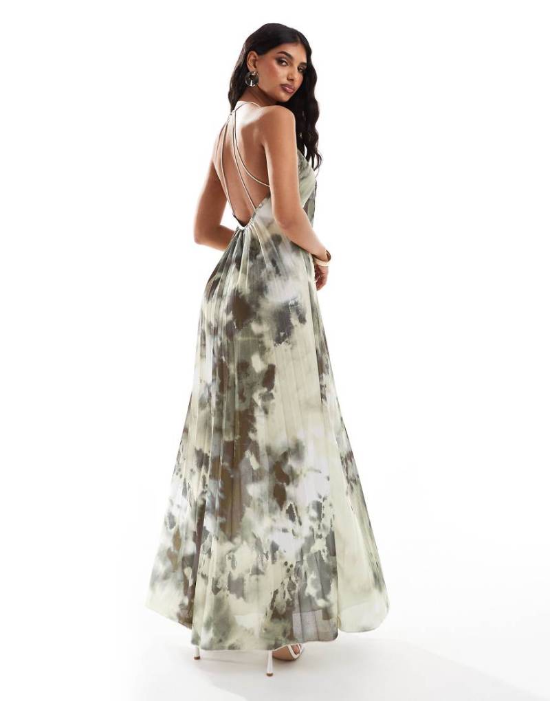 ASOS DESIGN - Neckholder-Maxikleid in Grün mit abstraktem Print und U-Ausschnitt-Bunt von ASOS DESIGN