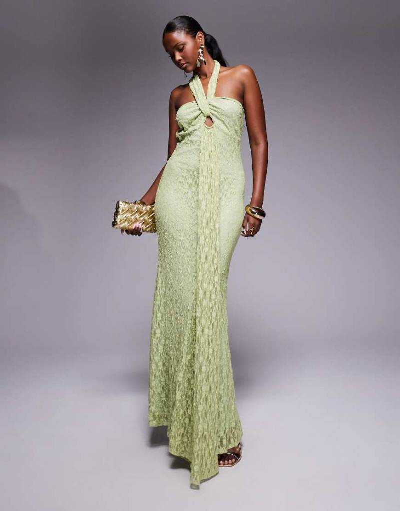 ASOS DESIGN - Neckholder-Maxikleid in Grün mit überkreuztem Detail vorne von ASOS DESIGN