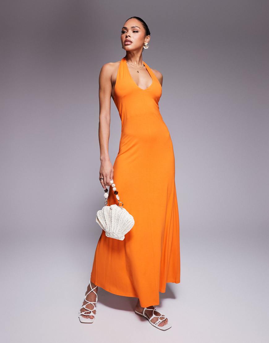 ASOS DESIGN - Neckholder-Maxikleid in Orange von ASOS DESIGN