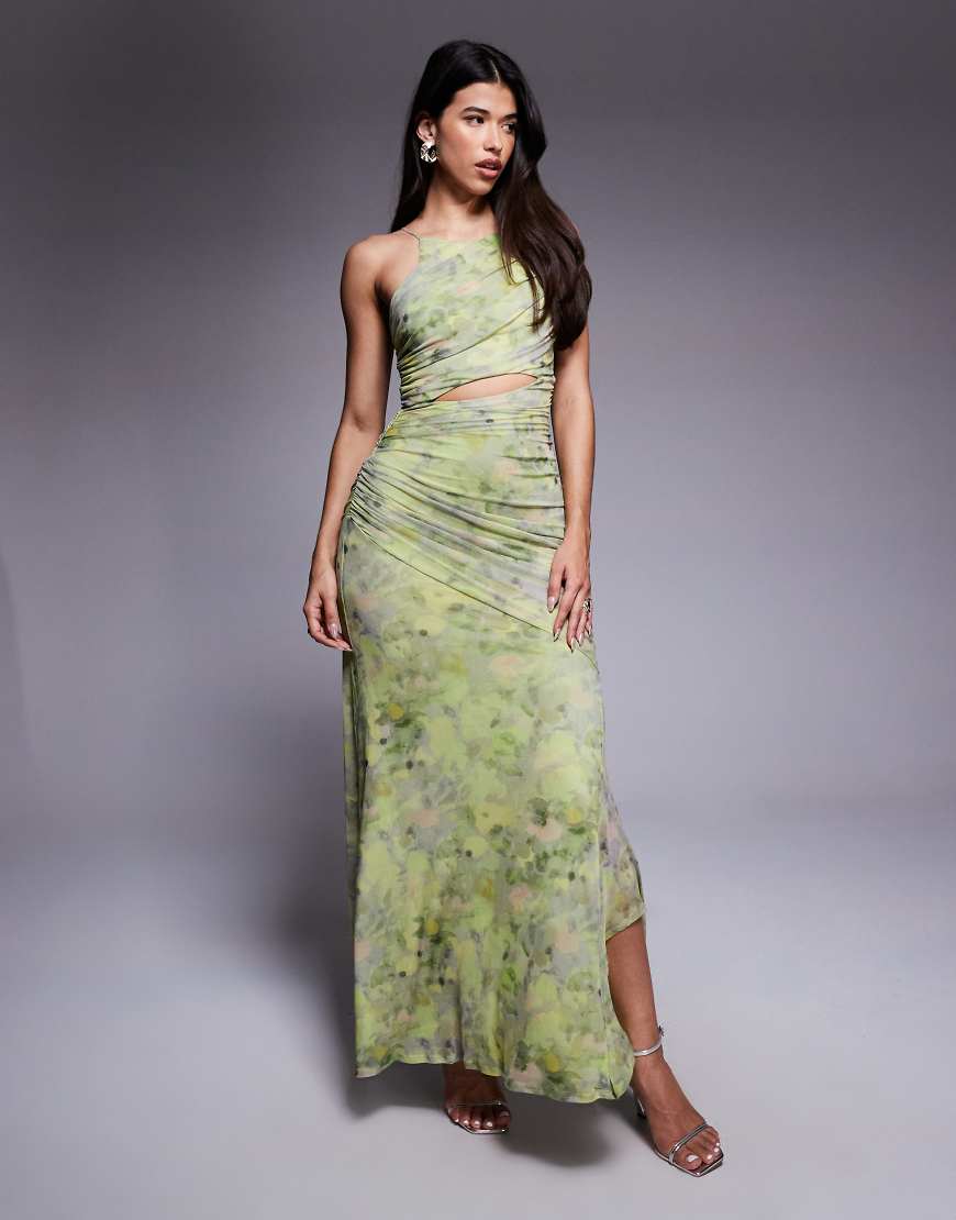 ASOS DESIGN - Neckholder-Maxikleid mit eckigem Ausschnitt, asymmetrischer Raffung und Blumenmuster-Bunt ASOS DESIGN - Neckholder-Maxikleid mit eckigem Ausschnitt, asymmetrischer Raffung und Blumenmuster-Bunt von ASOS DESIGN
