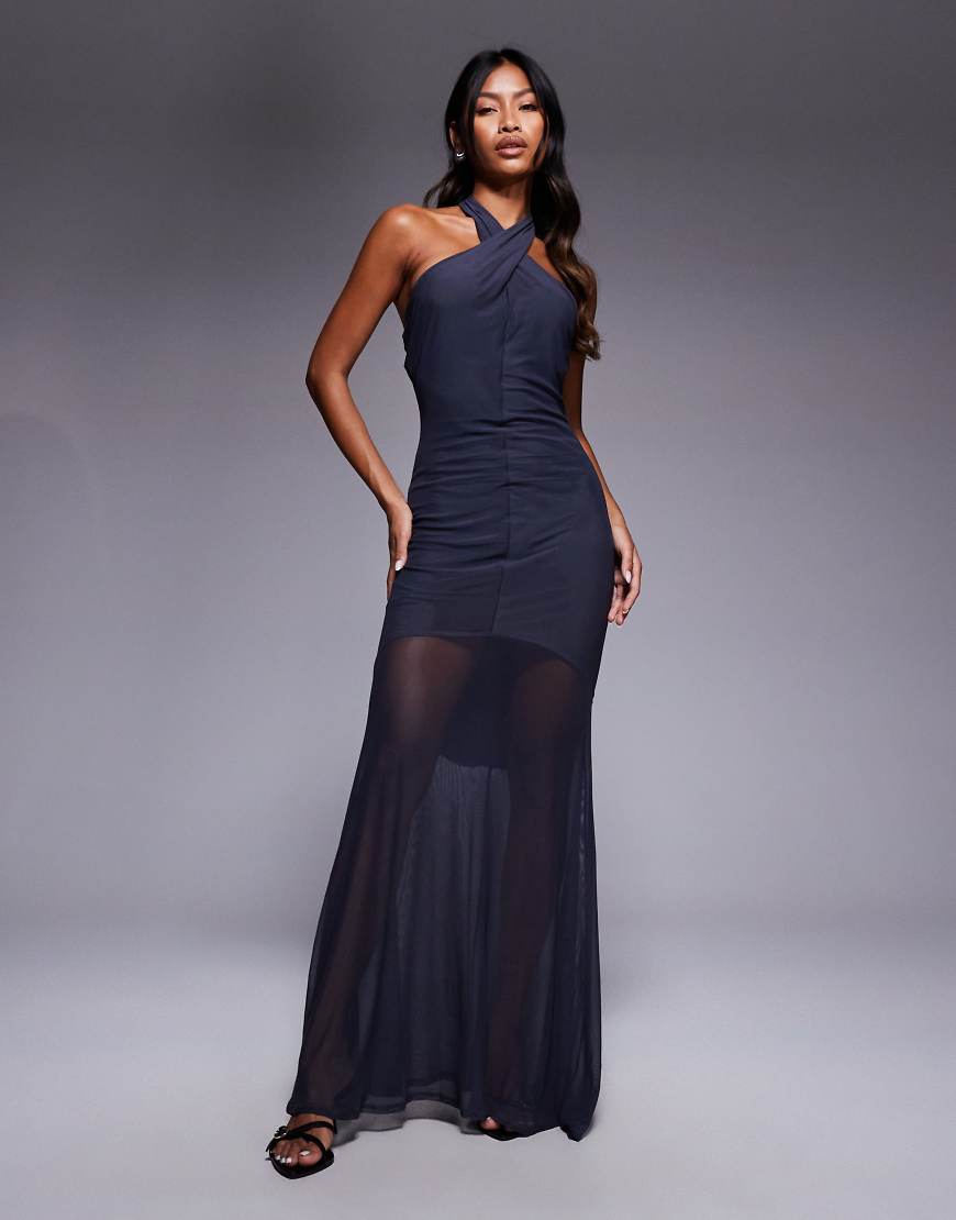 ASOS DESIGN - Neckholder-Maxikleid mit transparentem Rock und verdrehtem Detail-Grau ASOS DESIGN - Neckholder-Maxikleid mit transparentem Rock und verdrehtem Detail-Grau von ASOS DESIGN