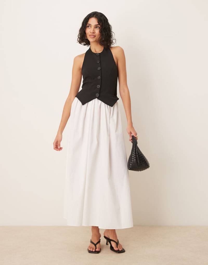 ASOS DESIGN - Neckholder-Midikleid in Schwarz-Weiß mit Westendetail von ASOS DESIGN